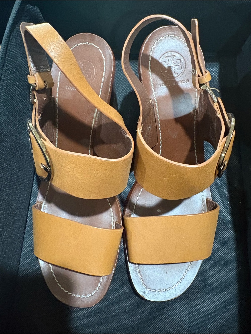 Tory Burch Tan Double-Strap Buckle Sandals